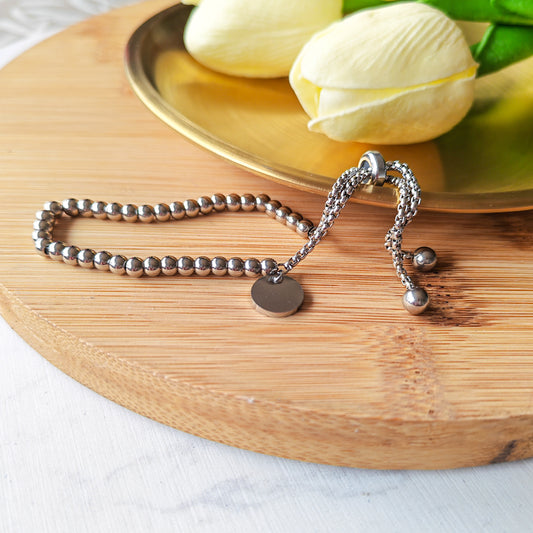 Adjustable Silver beaded bracelet