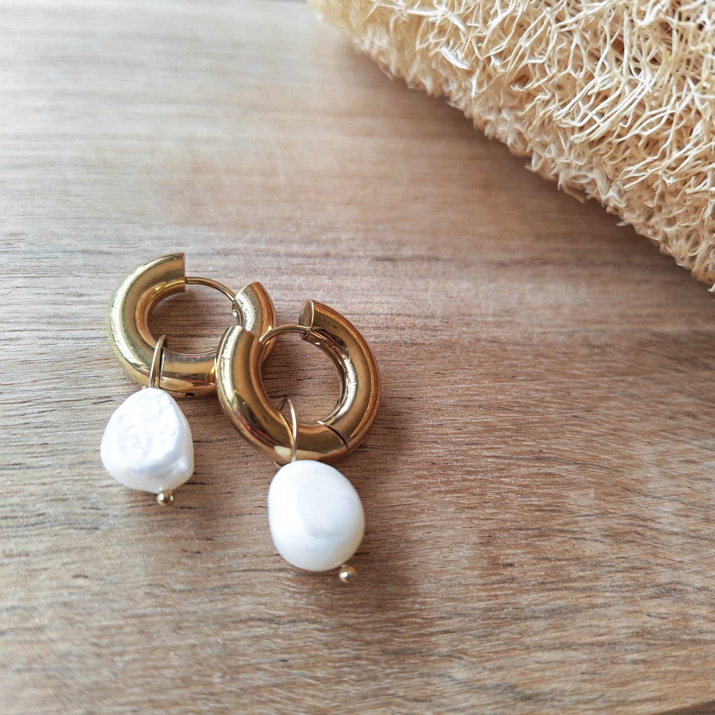 Larger Pearl thick hoop earrings