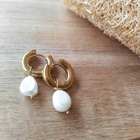 Larger Pearl thick hoop earrings