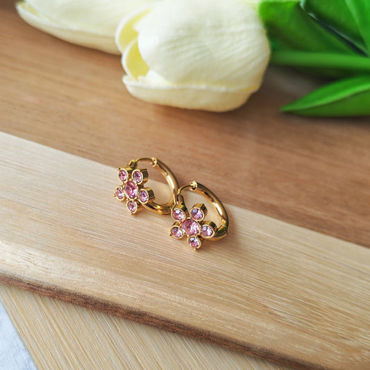 Floral Pink Rhinestone earrings