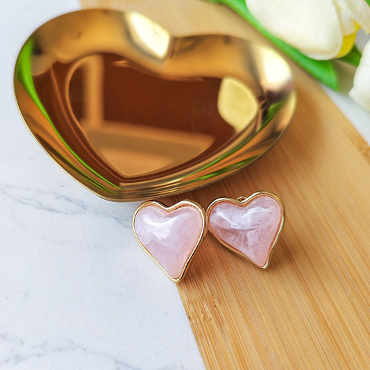 Heart glass light pink earrings